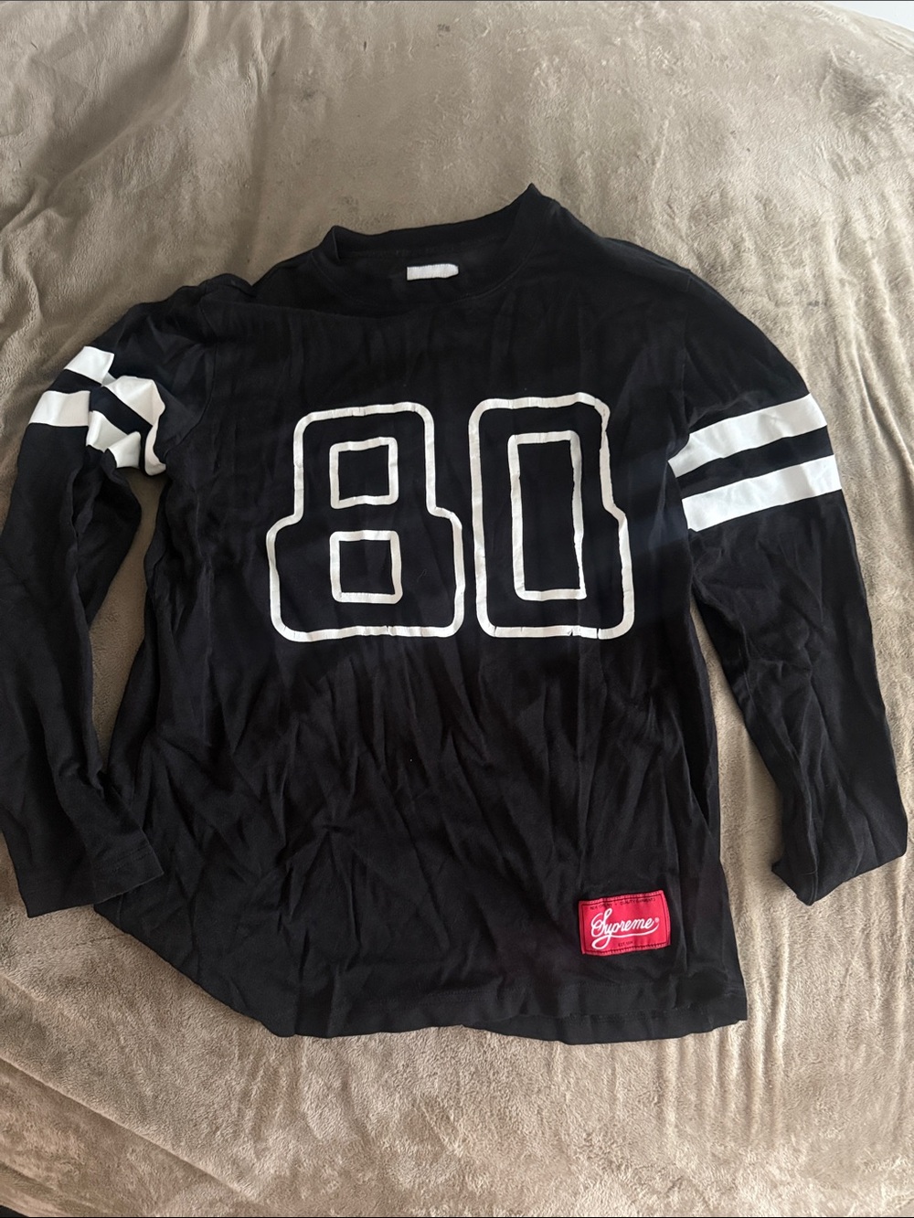 Supreme Black Tee Jersey with Red Script Patch